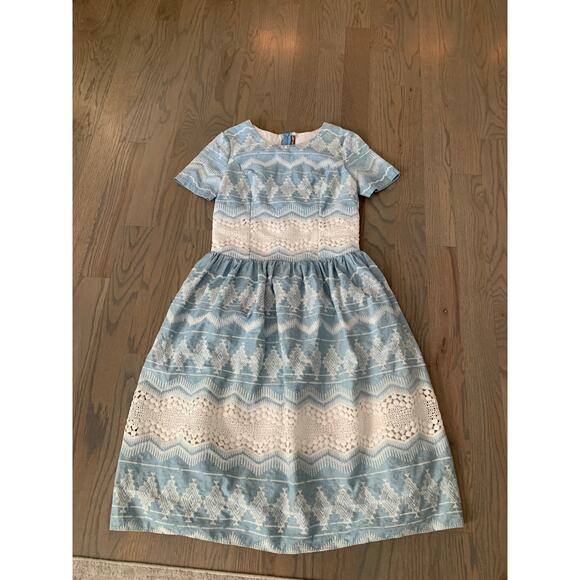 Blue-White Midi Dress, Fit and Flare, Westbem, Short Sleeve, ~ 220713-MEL 10 - Picture 5 of 10